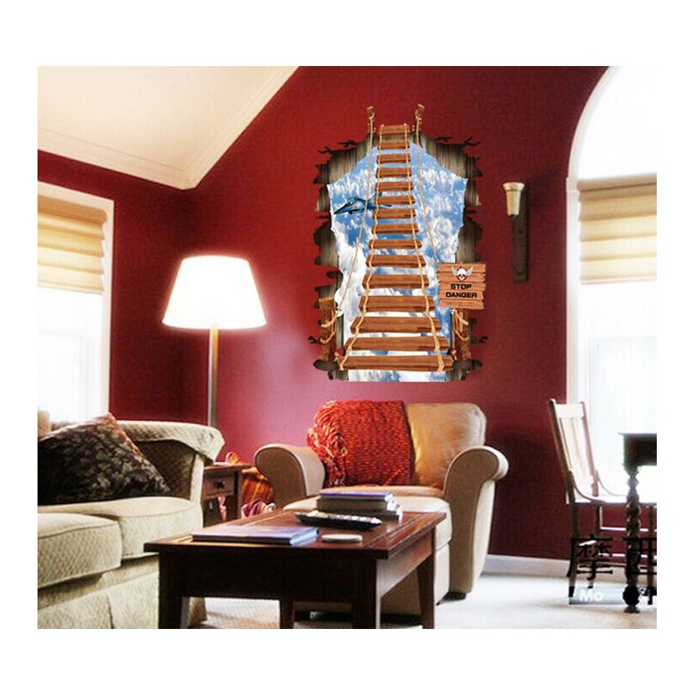 Adesivo decorativo con effetto in 3d "il ponte sospeso" bridge wall sticker 3d effect per arredare con stile 60 x 90cm
