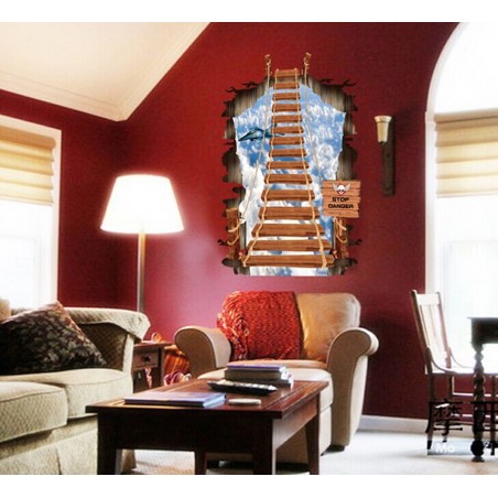 Adesivo decorativo con effetto in 3d "il ponte sospeso" bridge wall sticker 3d effect per arredare con stile 60 x 90cm