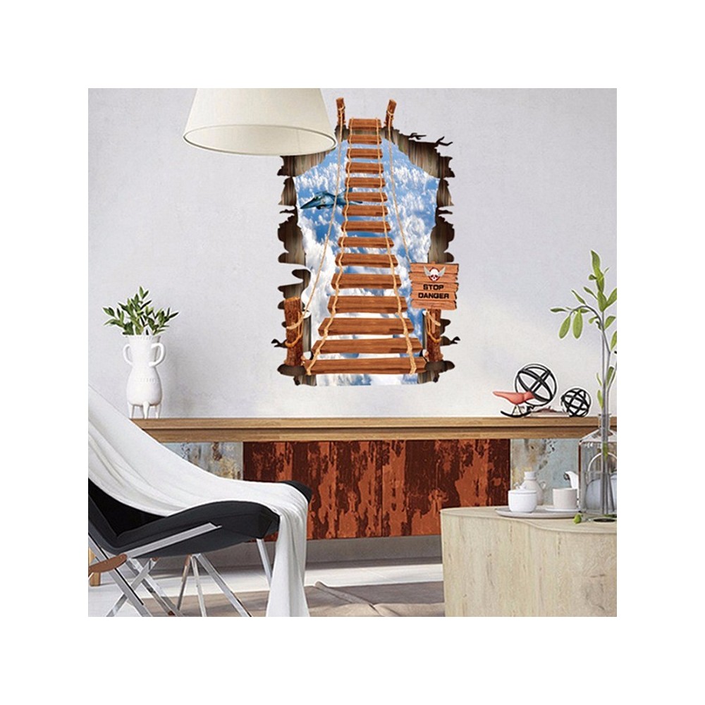 Adesivo decorativo con effetto in 3d "il ponte sospeso" bridge wall sticker 3d effect per arredare con stile 60 x 90cm