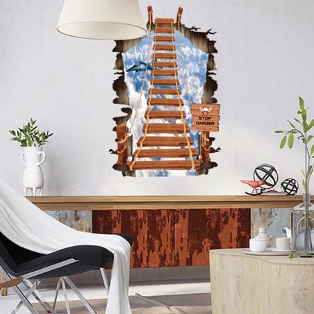 Adesivo decorativo con effetto in 3d "il ponte sospeso" bridge wall sticker 3d effect per arredare con stile 60 x 90cm