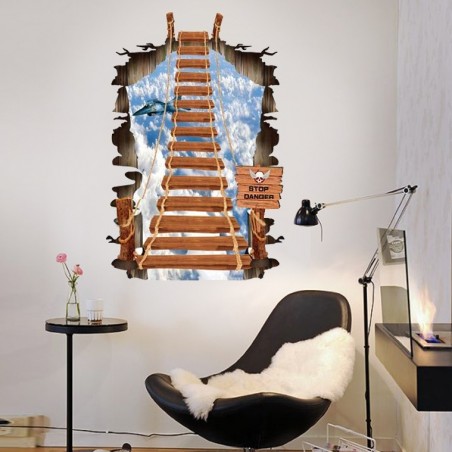 Adesivo decorativo con effetto in 3d "il ponte sospeso" bridge wall sticker 3d effect per arredare con stile 60 x 90cm