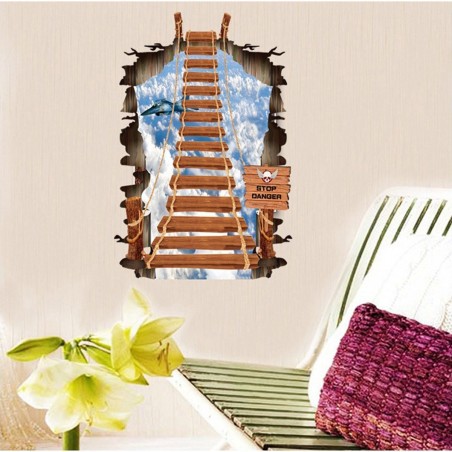 Adesivo decorativo con effetto in 3d "il ponte sospeso" bridge wall sticker 3d effect per arredare con stile 60 x 90cm