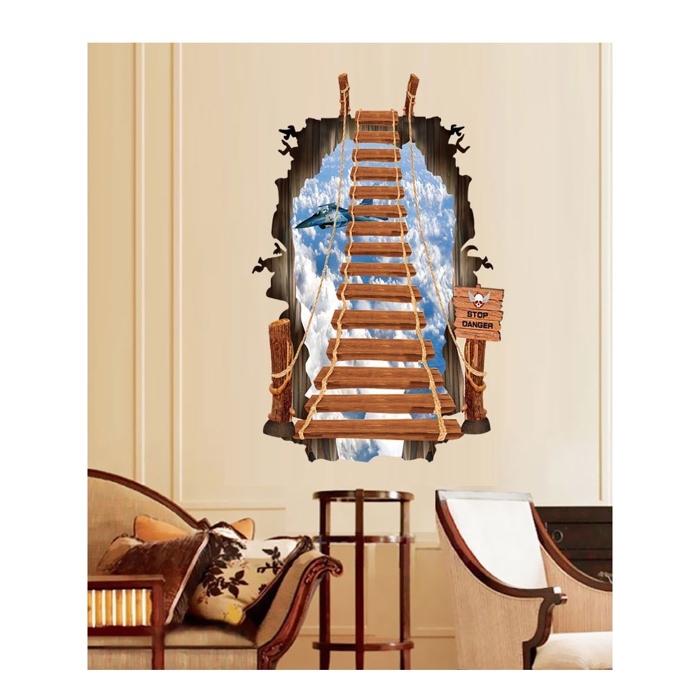 Adesivo decorativo con effetto in 3d "il ponte sospeso" bridge wall sticker 3d effect per arredare con stile 60 x 90cm