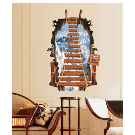 Adesivo decorativo con effetto in 3d "il ponte sospeso" bridge wall sticker 3d effect per arredare con stile 60 x 90cm