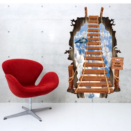 Adesivo decorativo con effetto in 3d "il ponte sospeso" bridge wall sticker 3d effect per arredare con stile 60 x 90cm