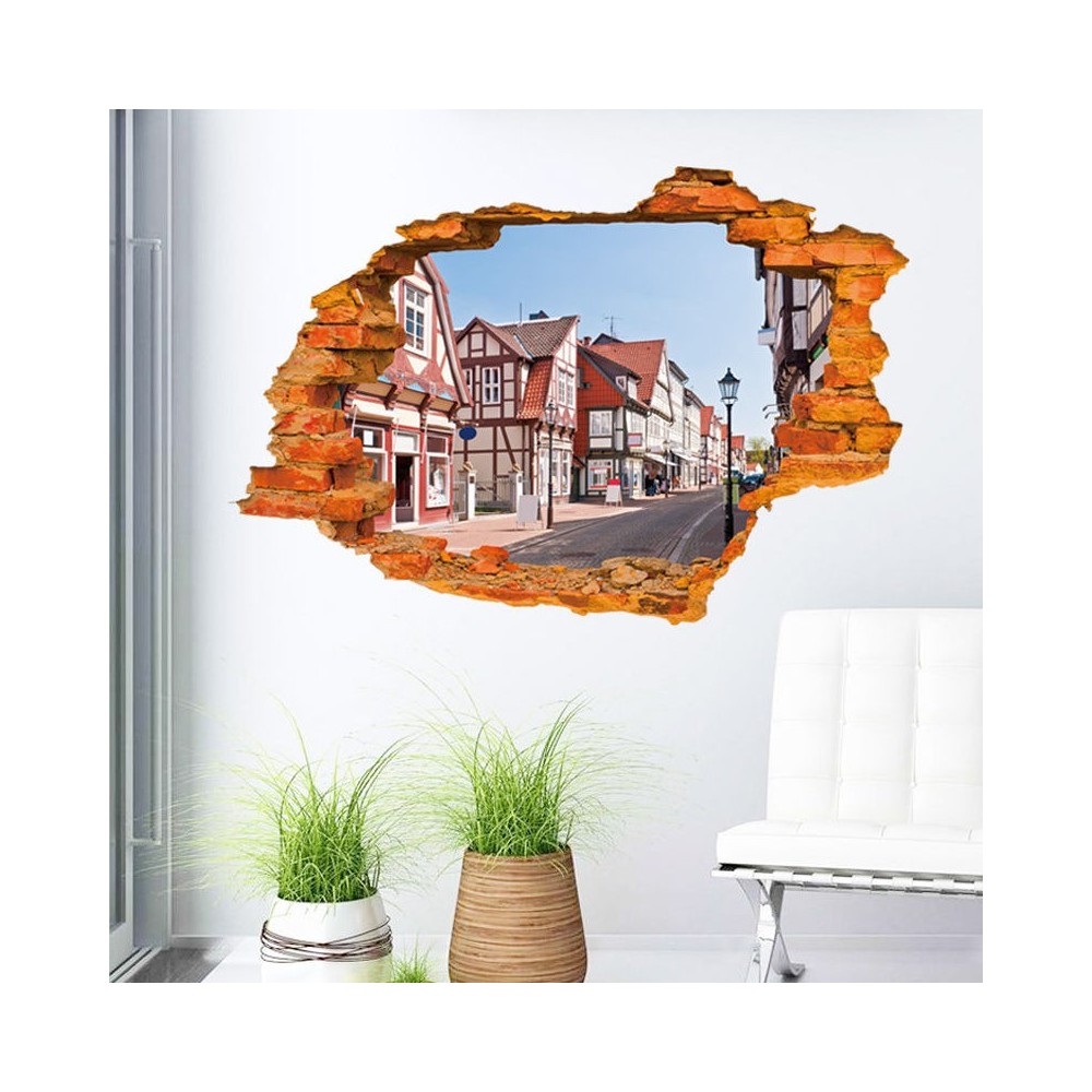 Adesivo decorativo con effetto in 3d "Street country" wall sticker 3d effect per arredare con stile 60x90 cm