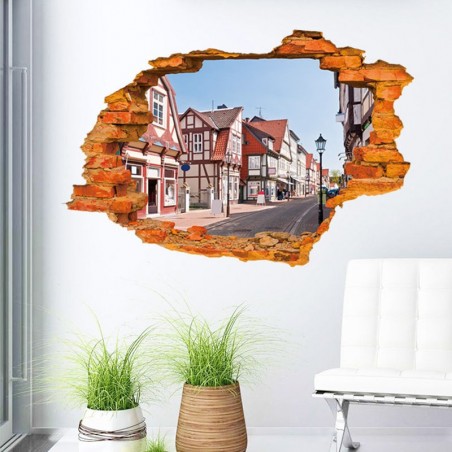Adesivo decorativo con effetto in 3d "Street country" wall sticker 3d effect per arredare con stile 60x90 cm