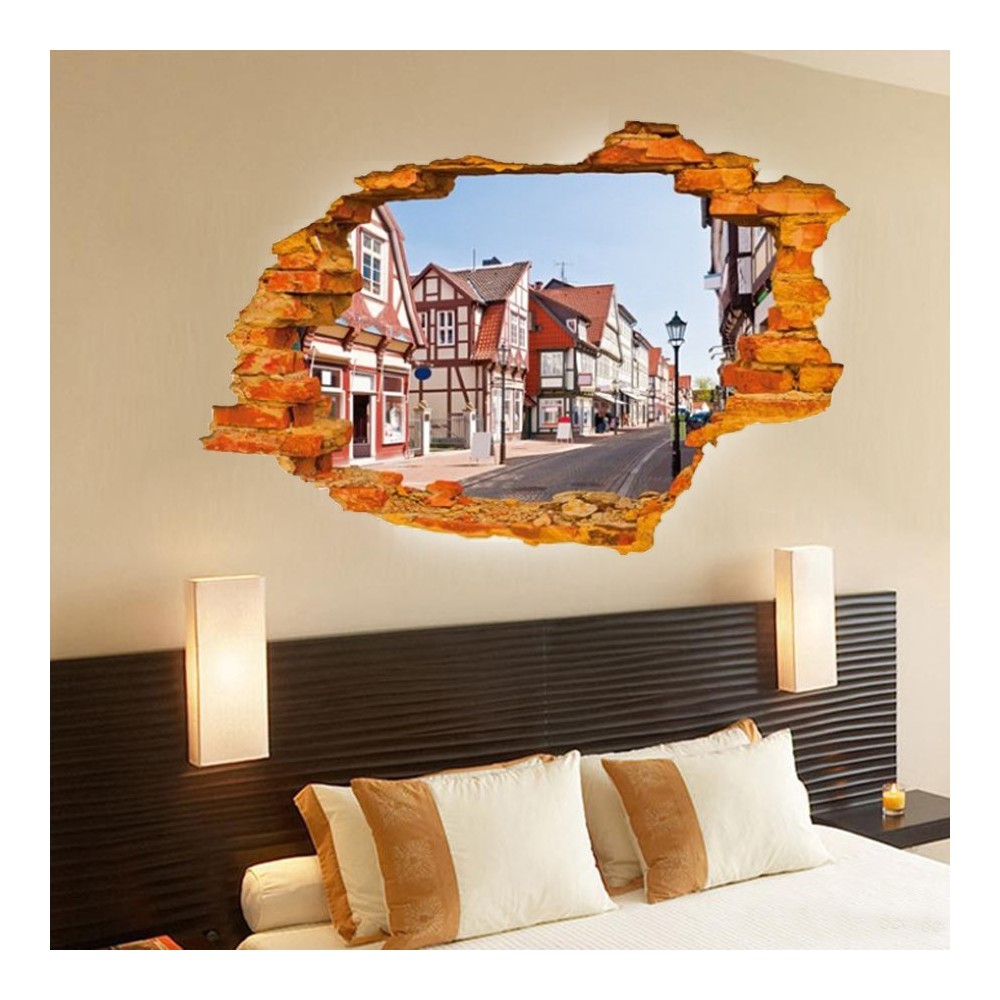 Adesivo decorativo con effetto in 3d "Street country" wall sticker 3d effect per arredare con stile 60x90 cm