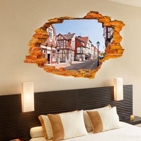 Adesivo decorativo con effetto in 3d "Street country" wall sticker 3d effect per arredare con stile 60x90 cm