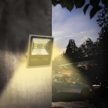 Faro LED 200W Luce Calda per Esterno Impermeabile IP65 con Staffa di Supporto