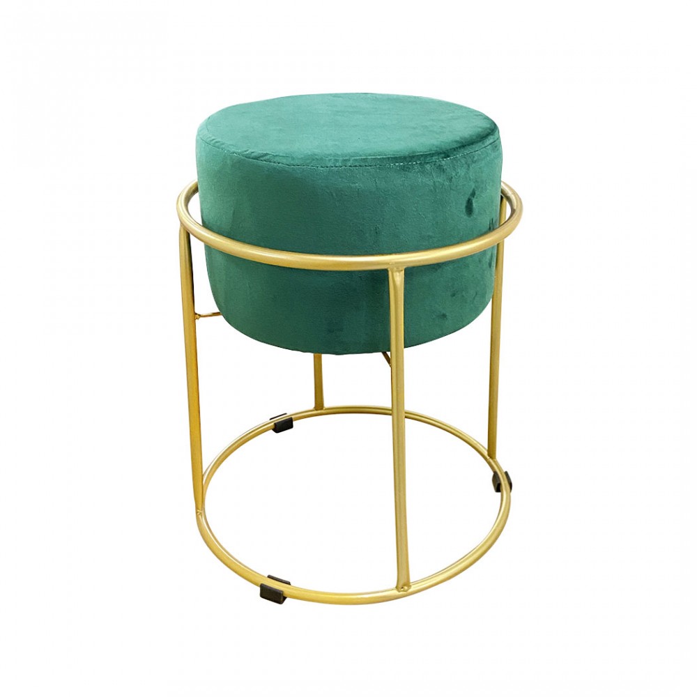 Sgabello Pouf in Morbido Velluto Design Luxury Struttura Metallo Oro 44x38