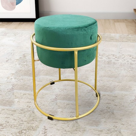 Sgabello Pouf in Morbido Velluto Design Luxury Struttura Metallo Oro 44x38