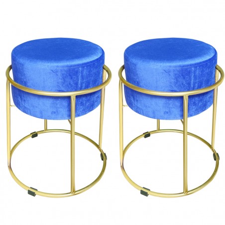 2pz Sgabello Pouf in Velluto Design Luxury Struttura Metallo Color Oro 44x38cm