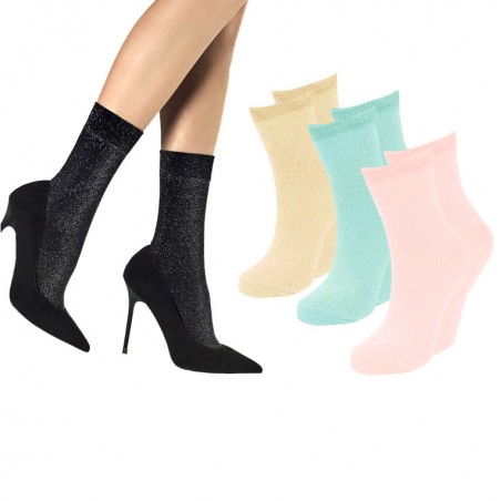 Calzini Donna Kit 6 Paia 214679 SPARKLY Tinta Unita con Glitter Taglia Unica