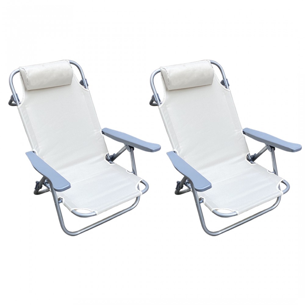 Set 2 pz Spiaggina Mare Sdraio Reclinabile Spiaggia Struttura Ferro con Cuscino