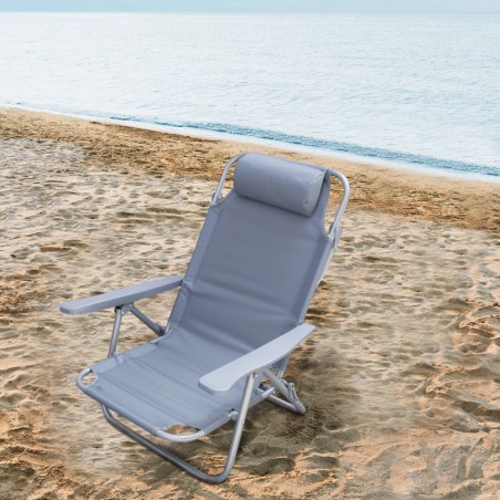 Set 2 pz Spiaggina Mare Sdraio Reclinabile Spiaggia Struttura Ferro con Cuscino