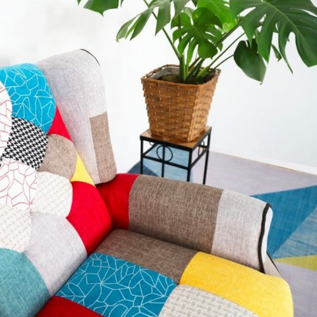 Poltrona Relax Reclinabile Pacifica Tessuto Patchwork Imbottita con Poggiapiedi