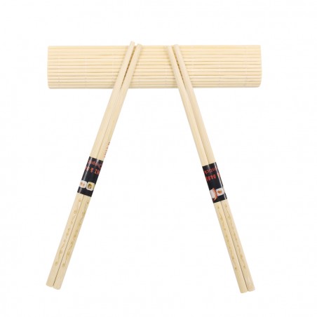 Set Sushi 2 Persone Kit 10pz Stuoia Bamboo Piatto Ardesia Bacchette e Ciotoline
