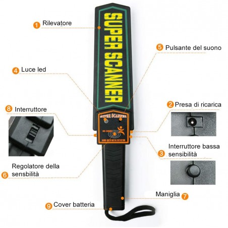 Metal detector Super Scanner 180173 sensibilità regolabile e presa ergonomica