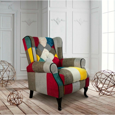 Poltrona Relax Reclinabile Pacifica Tessuto Patchwork Imbottita con Poggiapiedi