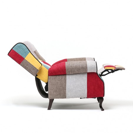 Poltrona Relax Reclinabile Pacifica Tessuto Patchwork Imbottita con Poggiapiedi