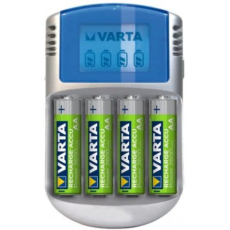 Caricabatterie Varta Display LCD per Ricarica Pile con 4 Batterie AA 2600 mAh