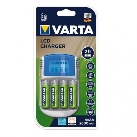 Caricabatterie Varta Display LCD per Ricarica Pile con 4 Batterie AA 2600 mAh