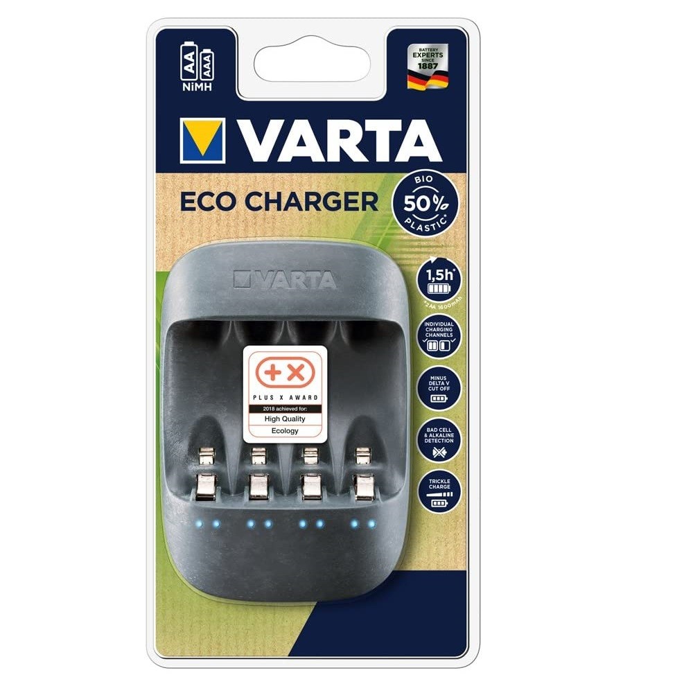 Caricabatterie Varta ECO Bioplastico a Led Ricarica Pile Stilo AA Ministilo AAA