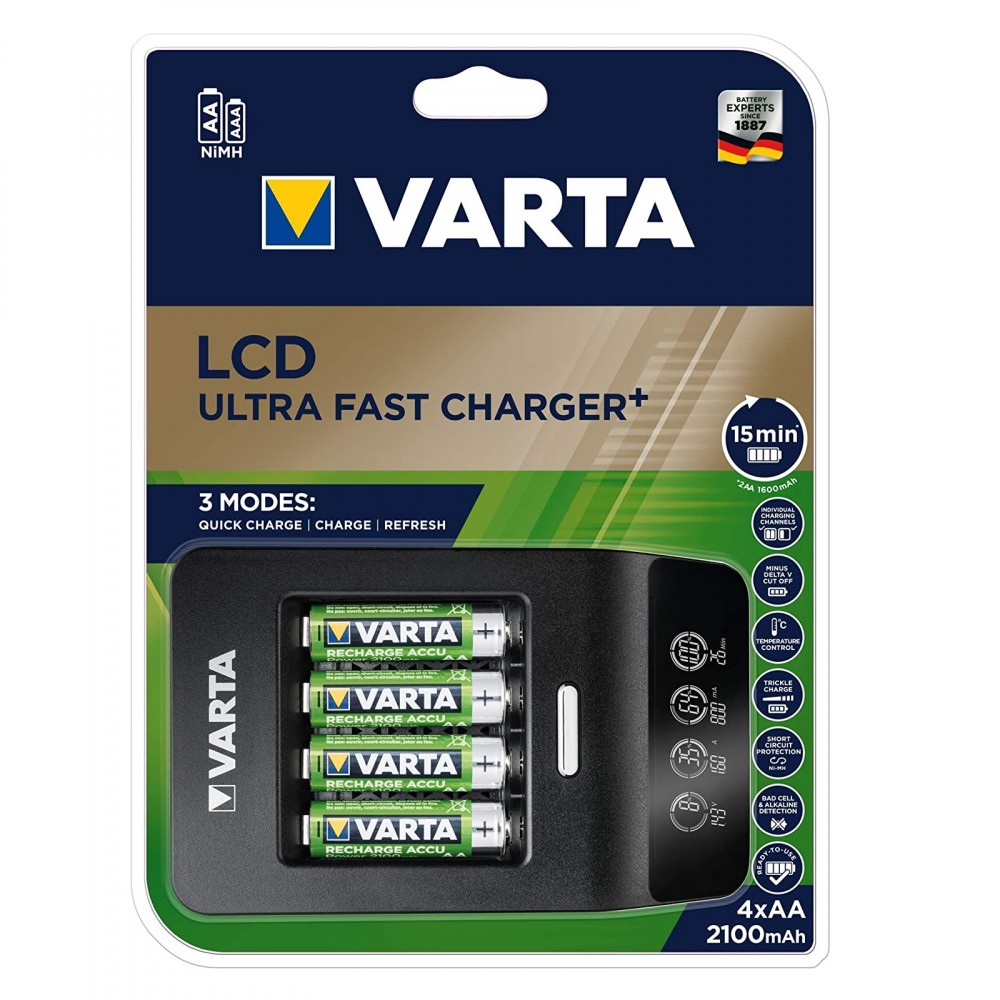 Caricatore Varta per Batterie Stilo AA Ministilo AAA con Display LCD Ultra Fast