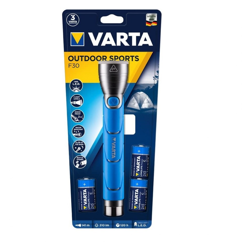 Torcia LED VARTA Outdoor Sports F30 con Apri Bottiglie 3 Batterie High Energy C