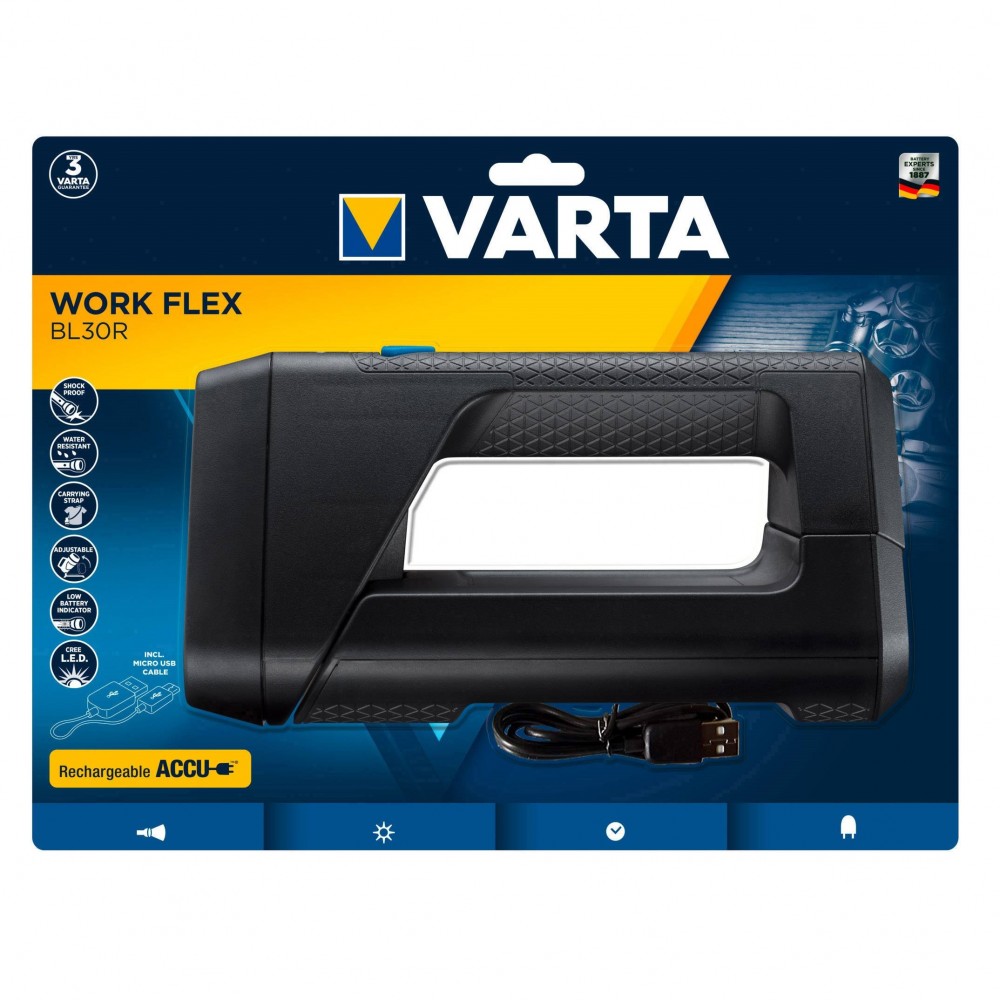 Faretto LED Work Flex BL30R VARTA Luce da Lavoro Batteria Ricaricabile agli Ioni