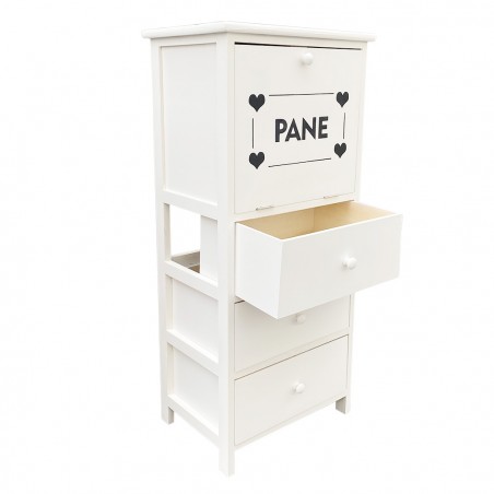 Mobiletto portapane in legno 90x40x29 con 3 cassetti e contenitore pane