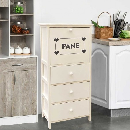 Mobiletto portapane in legno 90x40x29 con 3 cassetti e contenitore pane