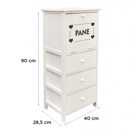 Mobiletto portapane in legno 90x40x29 con 3 cassetti e contenitore pane