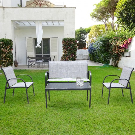 Salotto da Giardino DAKOTA Set Completo 4 Posti Acciaio Verniciato e Textilene