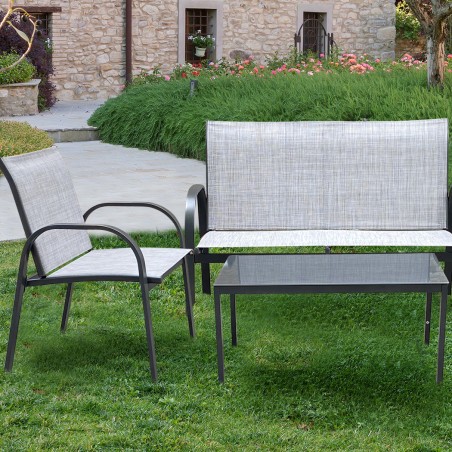 Salotto da Giardino DAKOTA Set Completo 4 Posti Acciaio Verniciato e Textilene