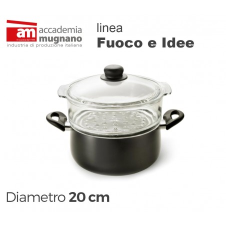 Casseruola con vaporiera 20 cm alluminio puro Accademia Mugnano Linea FUOCO & IDEE Casseruola con vaporiera 20 cm alluminio puro Accademia Mugnano Linea FUOCO & IDEE