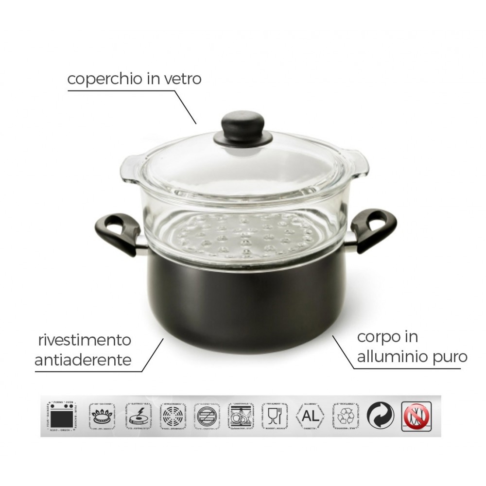 Casseruola con vaporiera 20 cm alluminio puro Accademia Mugnano Linea FUOCO & IDEE