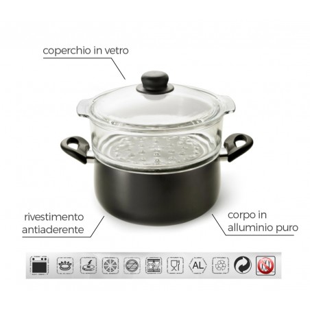 Casseruola con vaporiera 20 cm alluminio puro Accademia Mugnano Linea FUOCO & IDEE Casseruola con vaporiera 20 cm alluminio puro Accademia Mugnano Linea FUOCO & IDEE
