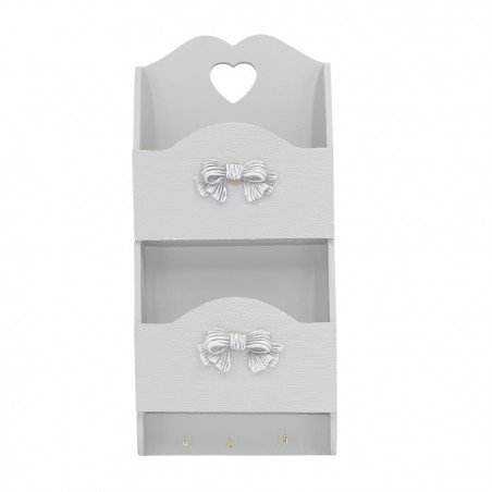 Portalettere da parete in legno 2 posti 437544 decorazione fiocco 29Hx6Px18L cm