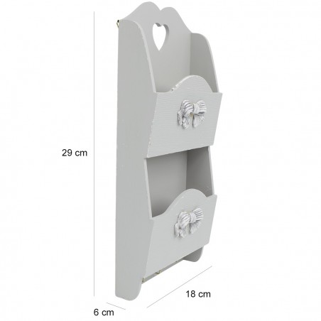 Portalettere da parete in legno 2 posti 437544 decorazione fiocco 29Hx6Px18L cm