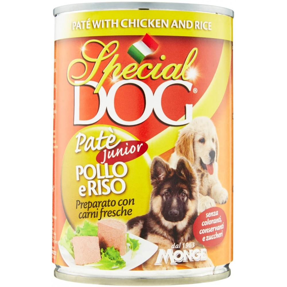 Monge Special Dog Pate Junior Pollo e Riso in Scatoletta Formato da 400gr