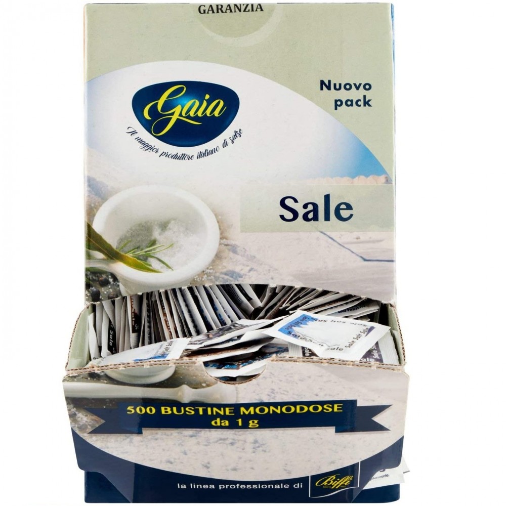 Pack 500 Bustine GAIA Sale Iodato Monodose con Dispenser Formato da 1gr