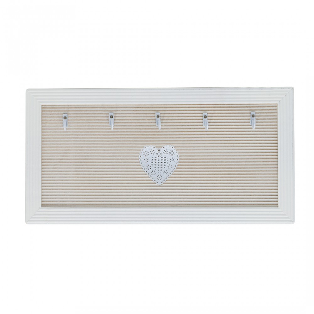 Porta chiavi in legno con 5 ganci 435175 stile shabby con cuore centrale