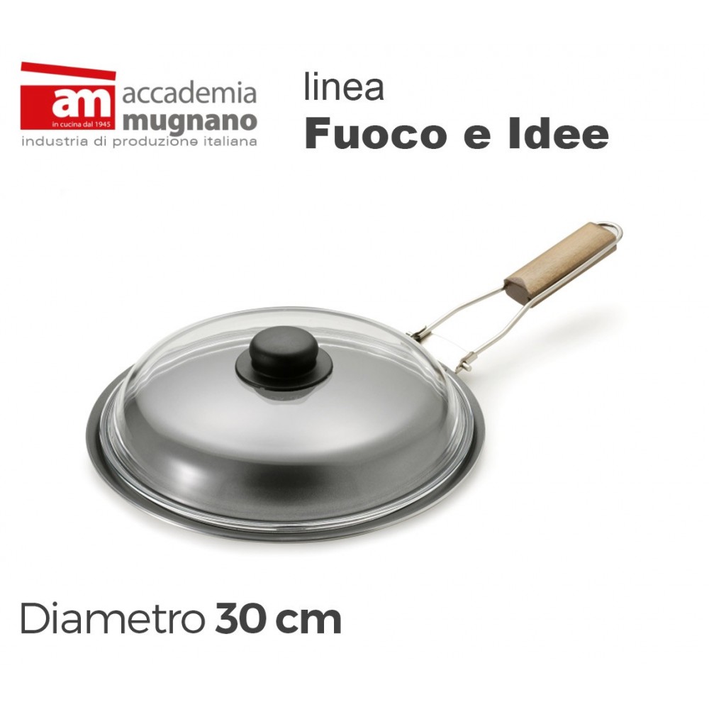Spadella con coperchio in vetro 30 cm alluminio puro Accademia Mugnano Linea FUOCO & IDEE