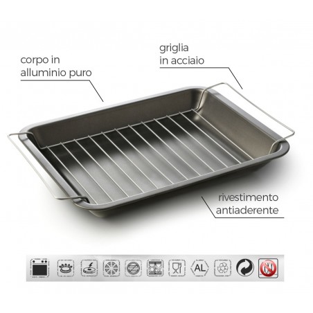Teglia Grill 38x31 cm alluminio puro Accademia Mugnano Linea FUOCO & IDEE
