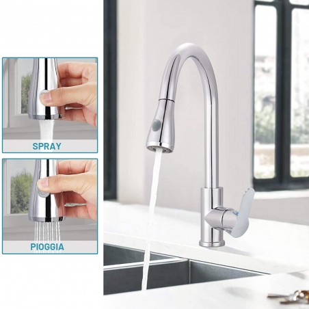 Miscelatore Rubinetto Lavello Montecarlo GR-7544 con Doccetta Estraibile 75cm