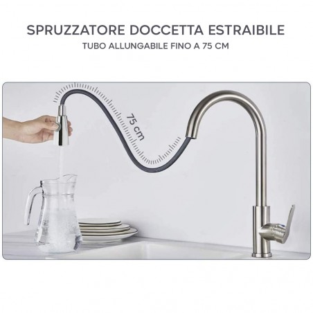 Miscelatore Rubinetto Lavello Montecarlo GR-7544 con Doccetta Estraibile 75cm