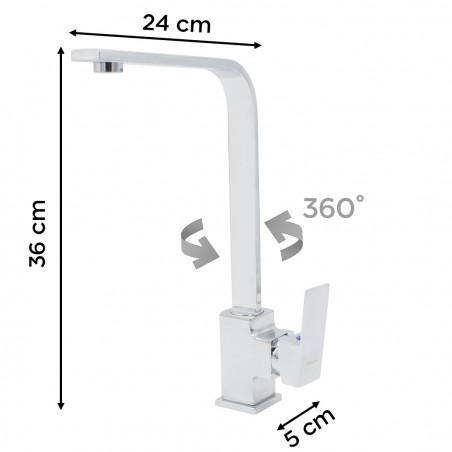 Rubinetto Lavello Singapore GR-7434 Collo Alto Girevole a 360° Ottone Cromato