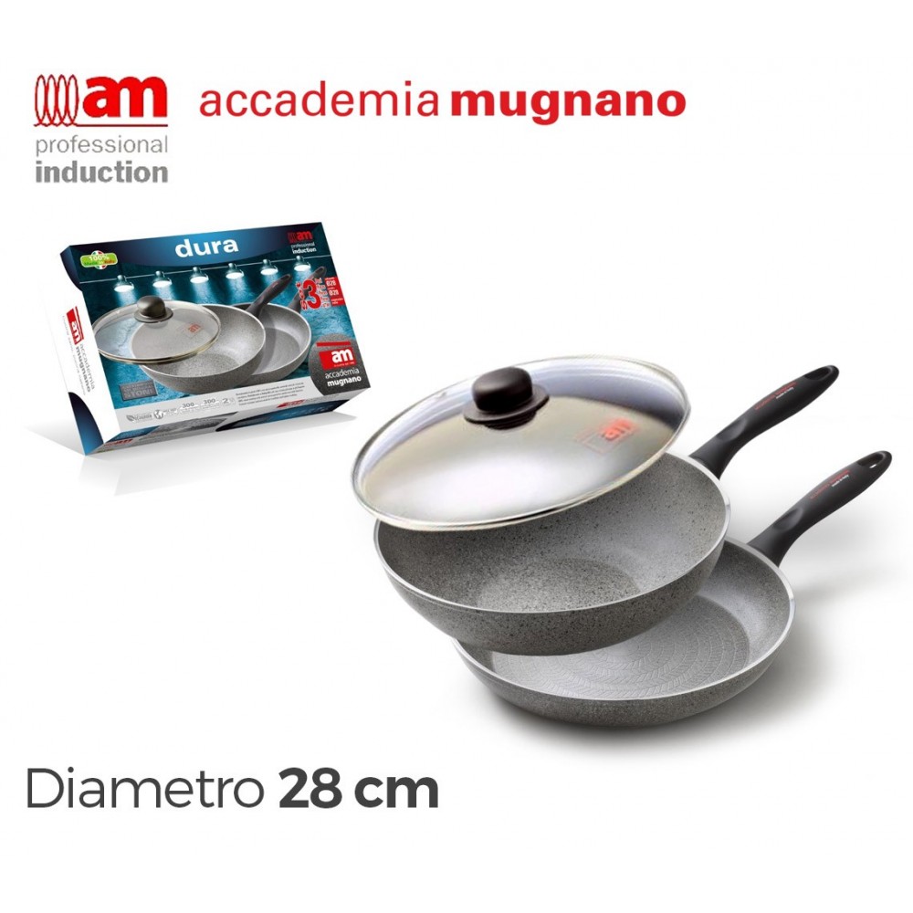 Set padella e saltapasta antiaderente in pietra a induzione 28 cm Accademia Mugnano Linea DURA